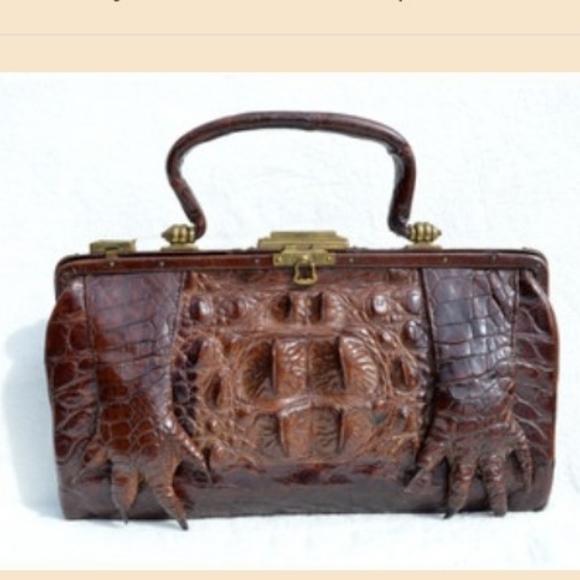 VINTAGE 1990S BROWN ANTIQUE  HORNBACK ALLIGATOR PURSE WITH PAWS OS - Picture 9 of 10